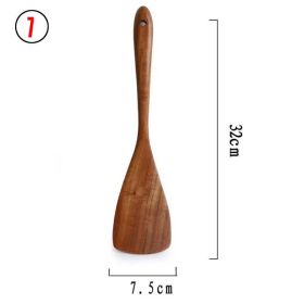 7pcs/set Teak Natural Wood Tableware Spoon Ladle Turner Skimmer Scoop Mixing Reusable Tool Kit (Color: 7)