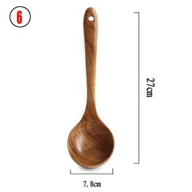 7pcs/set Teak Natural Wood Tableware Spoon Ladle Turner Skimmer Scoop Mixing Reusable Tool Kit (Color: 6)