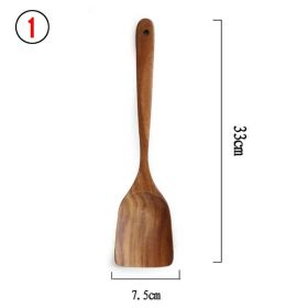 7pcs/set Teak Natural Wood Tableware Spoon Ladle Turner Skimmer Scoop Mixing Reusable Tool Kit (Color: 1)