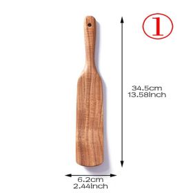 7pcs/set Teak Natural Wood Tableware Spoon Ladle Turner Skimmer Scoop Mixing Reusable Tool Kit (Color: shovel 1)