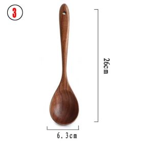 7pcs/set Teak Natural Wood Tableware Spoon Ladle Turner Skimmer Scoop Mixing Reusable Tool Kit (Color: 3)