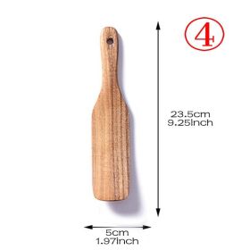 7pcs/set Teak Natural Wood Tableware Spoon Ladle Turner Skimmer Scoop Mixing Reusable Tool Kit (Color: shovel 4)