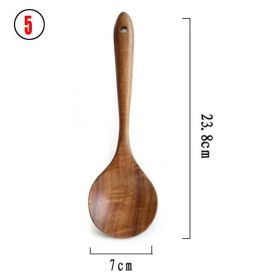 7pcs/set Teak Natural Wood Tableware Spoon Ladle Turner Skimmer Scoop Mixing Reusable Tool Kit (Color: 5)