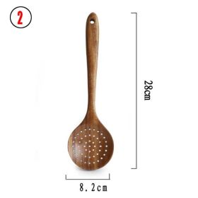 7pcs/set Teak Natural Wood Tableware Spoon Ladle Turner Skimmer Scoop Mixing Reusable Tool Kit (Color: 2)