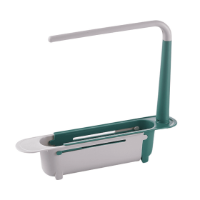 Telescopic Sink Storage Rack Holder Adjustable Telescopic 2-in-1 Sink Storage Rack Holder with Dishcloth for Home Kitchen (Color: Green)