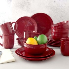 Chiara Red Stoneware Dinnerware Set, 16-Pieces (Color: Red)