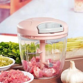 900ML Manual Meat Mincer Garlic Chopper Rotate Garlic Press Crusher Vegetable Onion Cutter Kitchen Cooking Accessories (Color: Pink)